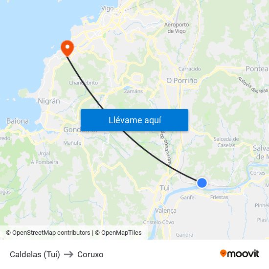Caldelas (Tui) to Coruxo map
