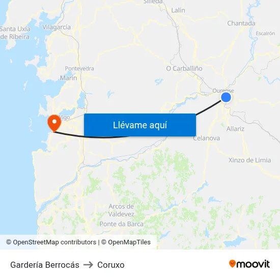 Gardería Berrocás to Coruxo map