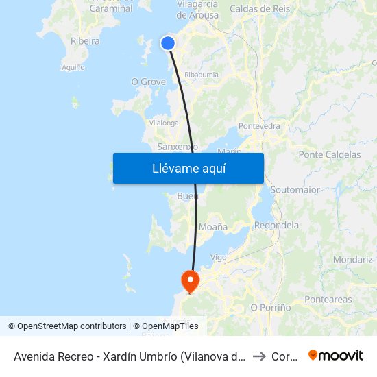 Avenida Recreo - Xardín Umbrío (Vilanova de Arousa) to Coruxo map