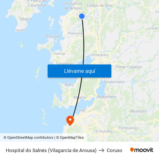 Hospital do Salnés (Vilagarcía de Arousa) to Coruxo map