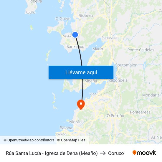 Rúa Santa Lucía - Igrexa de Dena (Meaño) to Coruxo map