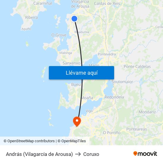 András (Vilagarcía de Arousa) to Coruxo map