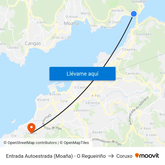 Entrada Autoestrada (Moaña) - O Regueiriño to Coruxo map