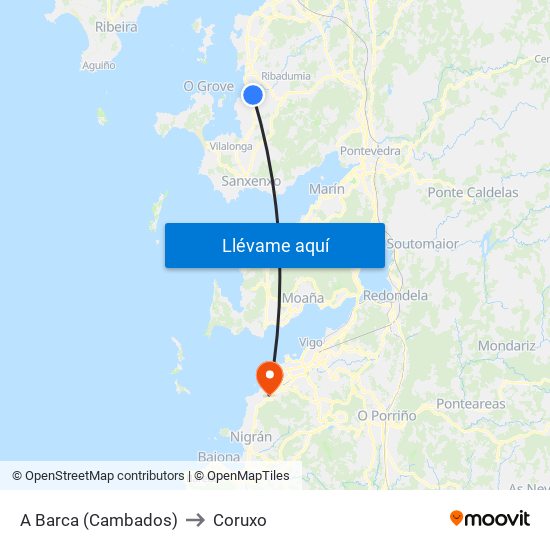 A Barca (Cambados) to Coruxo map