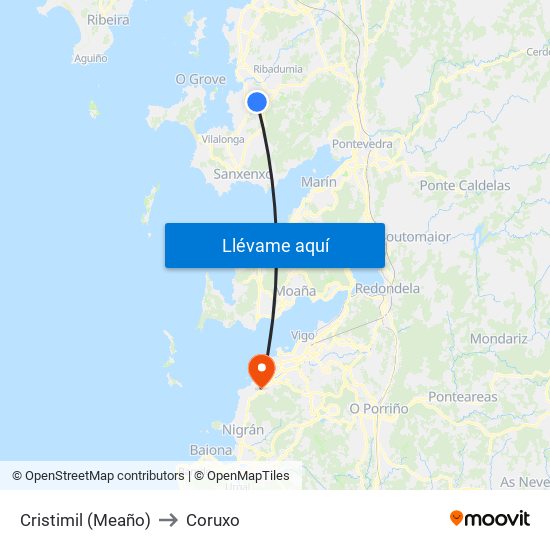 Cristimil (Meaño) to Coruxo map