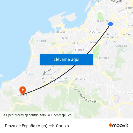 Praza de España (Vigo) to Coruxo map