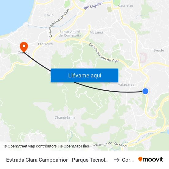 Estrada Clara Campoamor - Parque Tecnolóxico (Vigo) to Coruxo map