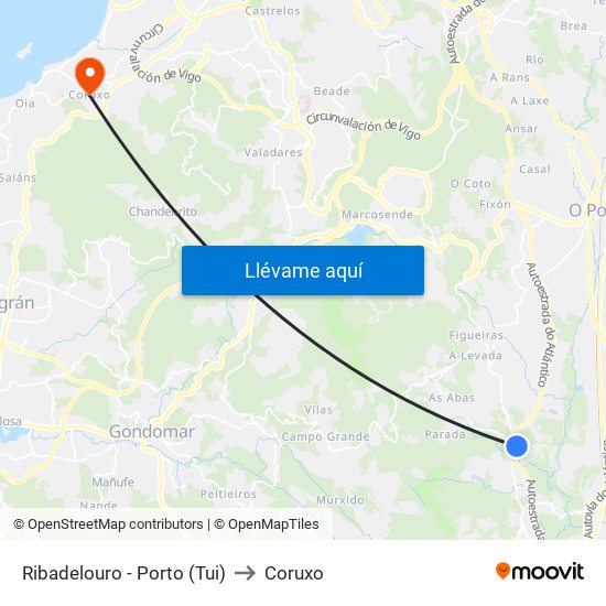 Ribadelouro - Porto (Tui) to Coruxo map