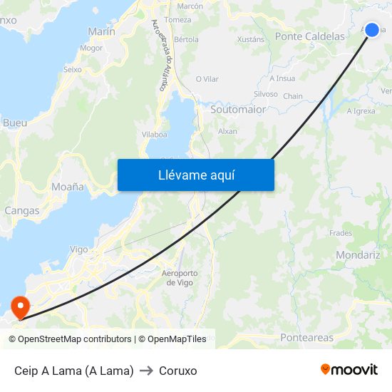Ceip A Lama (A Lama) to Coruxo map