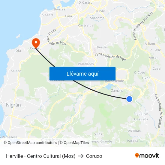 Herville - Centro Cultural (Mos) to Coruxo map