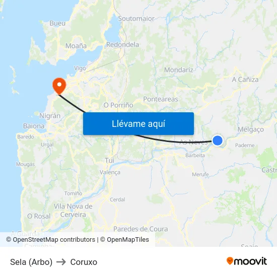Sela (Arbo) to Coruxo map
