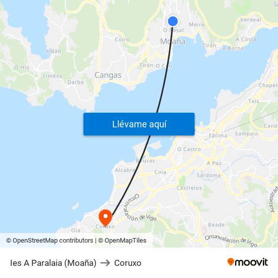 Ies A Paralaia (Moaña) to Coruxo map