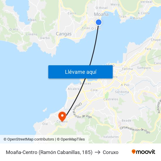 Moaña-Centro (Ramón Cabanillas, 185) to Coruxo map