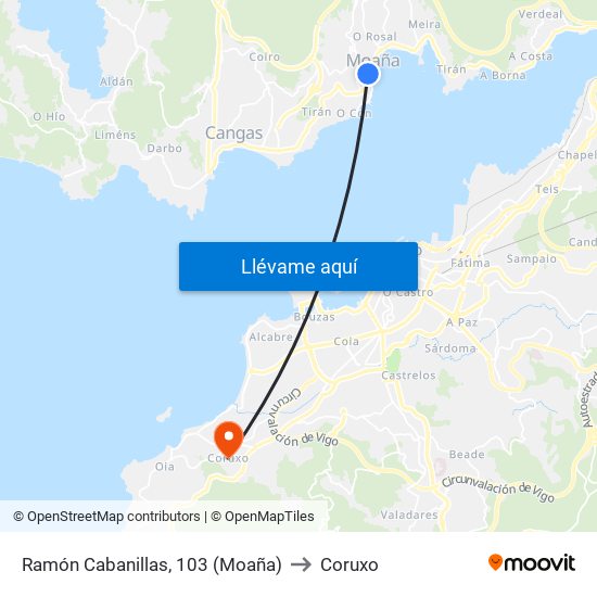 Ramón Cabanillas, 103 (Moaña) to Coruxo map
