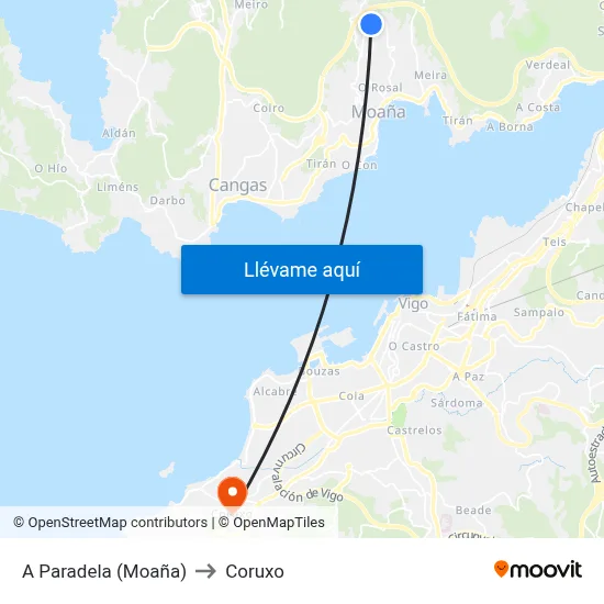 A Paradela (Moaña) to Coruxo map