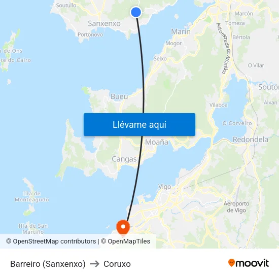 Barreiro (Sanxenxo) to Coruxo map