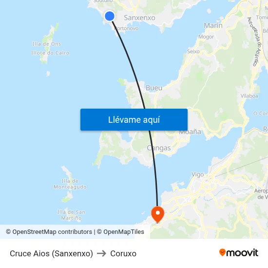 Cruce Aios (Sanxenxo) to Coruxo map