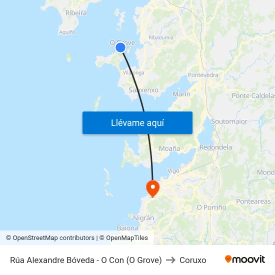 Rúa Alexandre Bóveda - O Con (O Grove) to Coruxo map