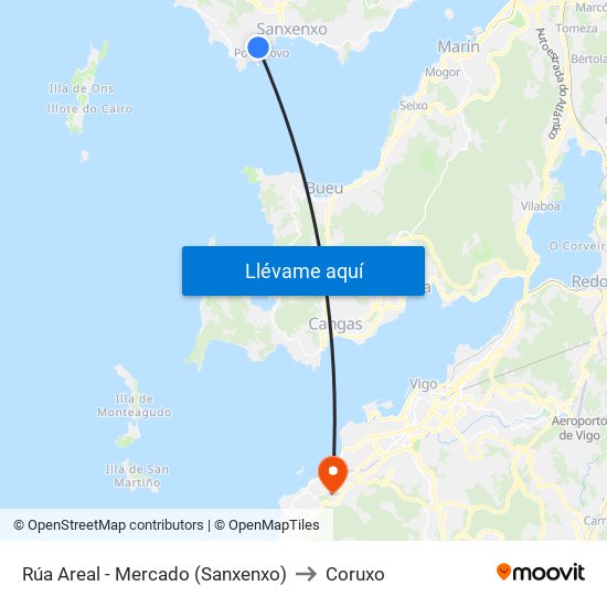 Rúa Areal - Mercado (Sanxenxo) to Coruxo map