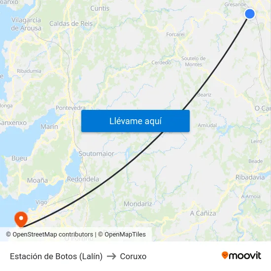 Estación de Botos (Lalín) to Coruxo map