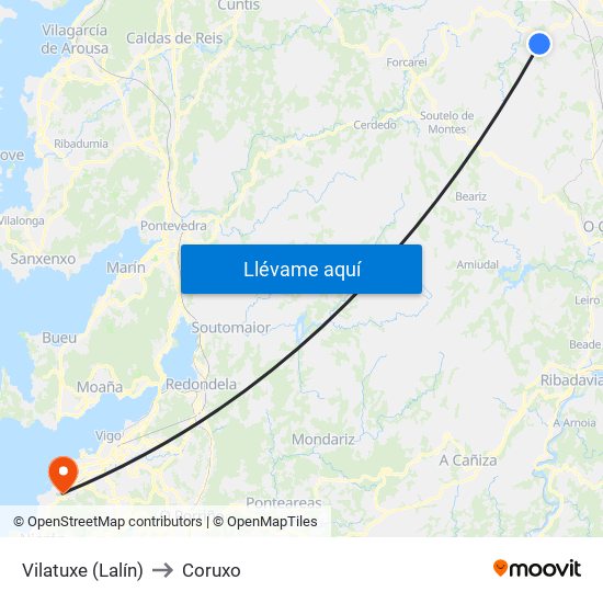 Vilatuxe (Lalín) to Coruxo map