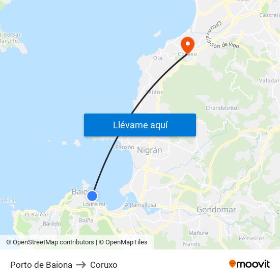 Porto de Baiona to Coruxo map