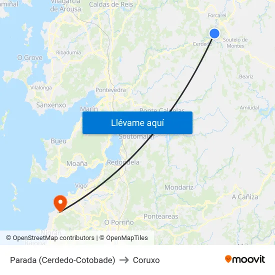 Parada (Cerdedo-Cotobade) to Coruxo map