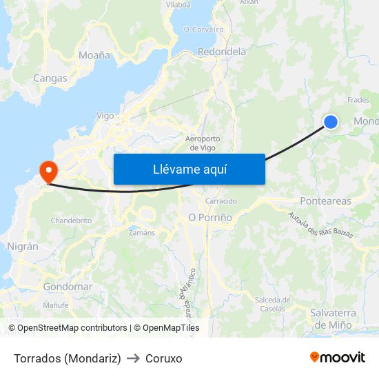 Torrados (Mondariz) to Coruxo map