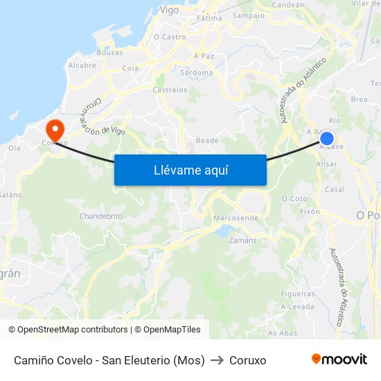 Camiño Covelo - San Eleuterio (Mos) to Coruxo map