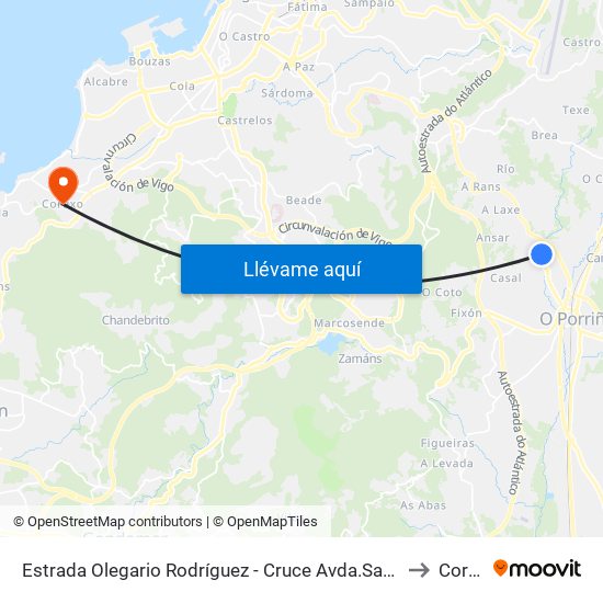 Estrada Olegario Rodríguez - Cruce Avda.Sanguiñeda (Mos) to Coruxo map