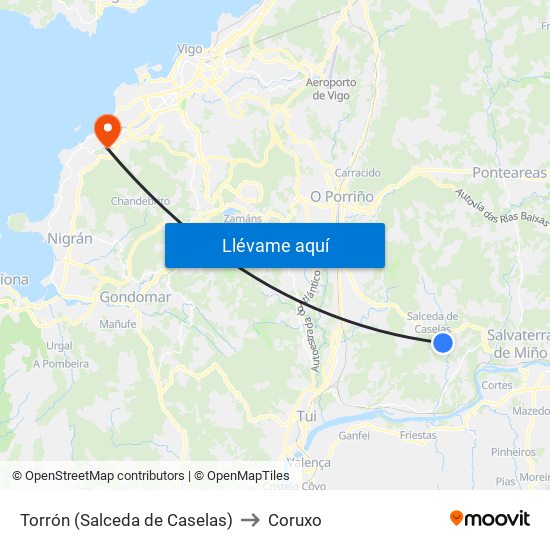 Torrón (Salceda de Caselas) to Coruxo map