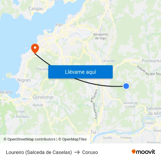 Loureiro (Salceda de Caselas) to Coruxo map