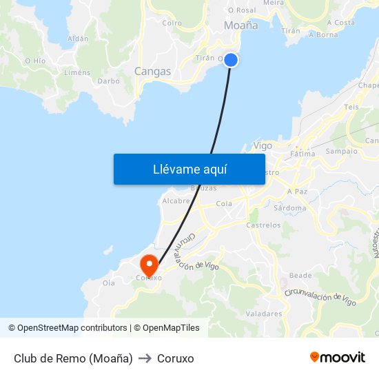 Club de Remo (Moaña) to Coruxo map