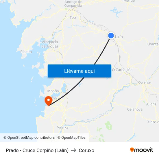 Prado - Cruce Corpiño (Lalín) to Coruxo map