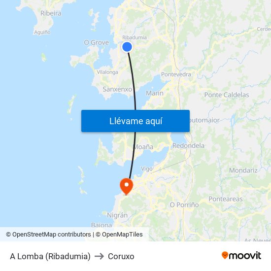 A Lomba (Ribadumia) to Coruxo map