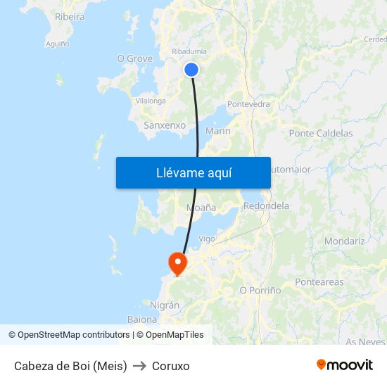 Cabeza de Boi (Meis) to Coruxo map