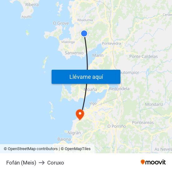 Fofán (Meis) to Coruxo map