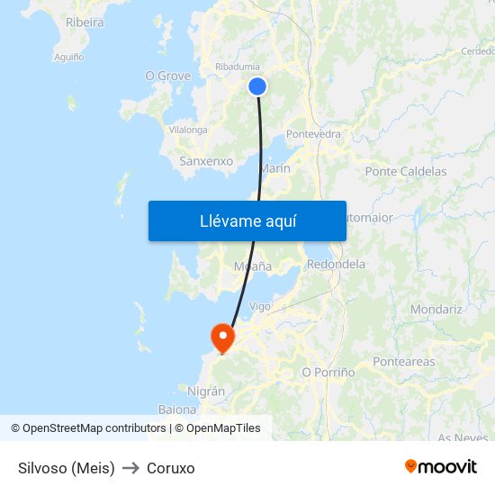 Silvoso (Meis) to Coruxo map