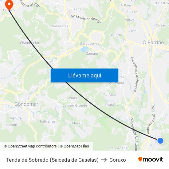 Tenda de Sobredo (Salceda de Caselas) to Coruxo map
