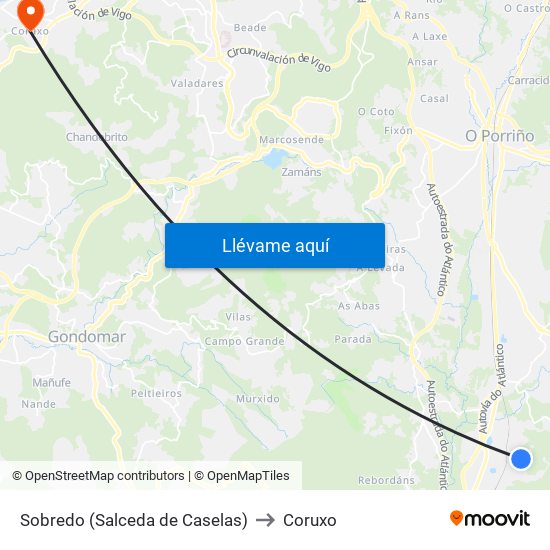 Sobredo (Salceda de Caselas) to Coruxo map