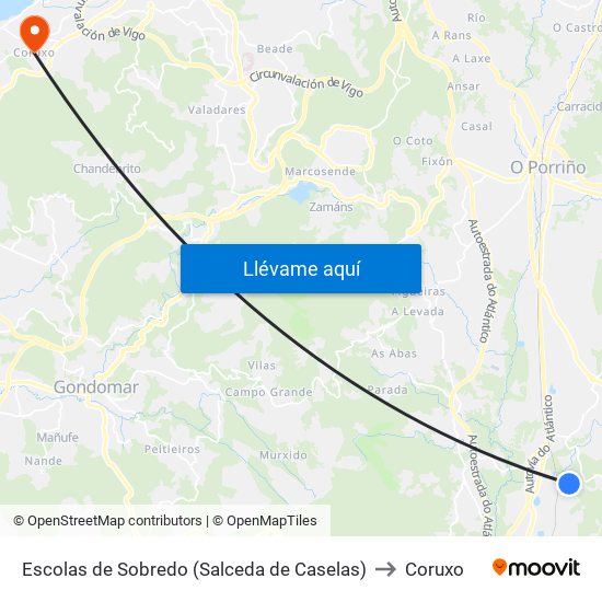 Escolas de Sobredo (Salceda de Caselas) to Coruxo map