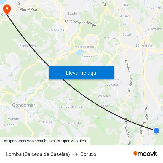 Lomba (Salceda de Caselas) to Coruxo map