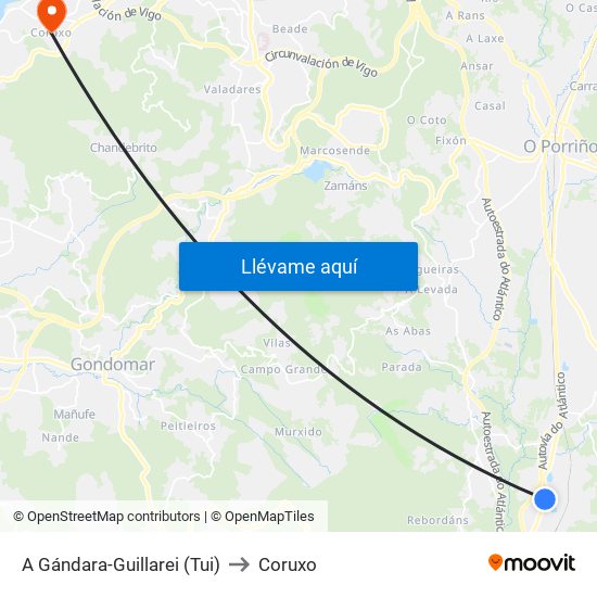 A Gándara-Guillarei (Tui) to Coruxo map