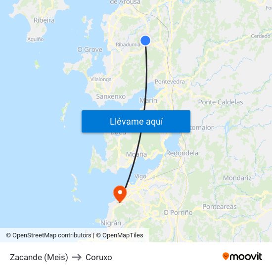 Zacande (Meis) to Coruxo map