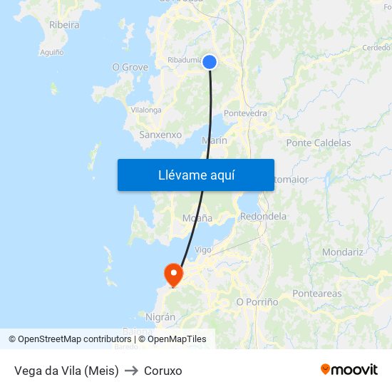 Vega da Vila (Meis) to Coruxo map
