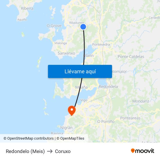 Redondelo (Meis) to Coruxo map