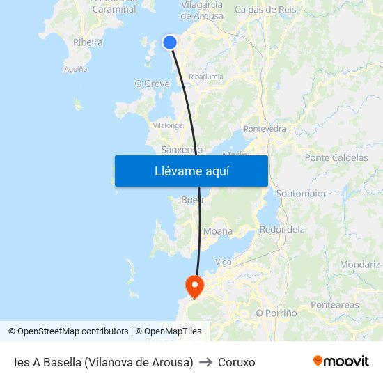 Ies A Basella (Vilanova de Arousa) to Coruxo map