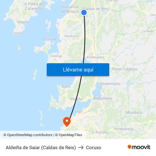 Aldeíña de Saiar (Caldas de Reis) to Coruxo map