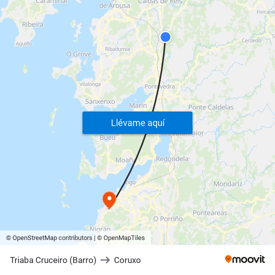 Triaba Cruceiro (Barro) to Coruxo map
