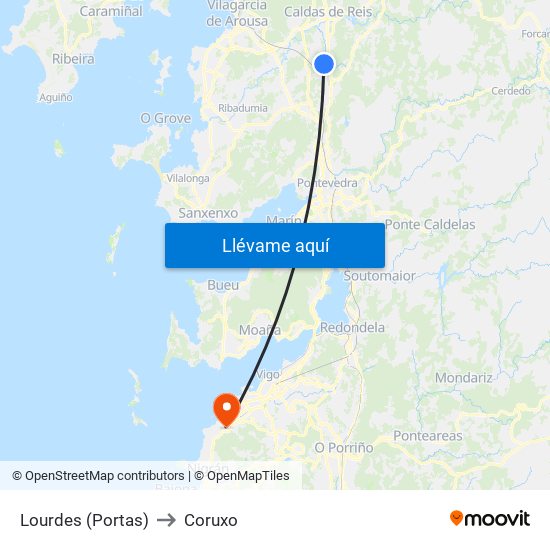 Lourdes (Portas) to Coruxo map